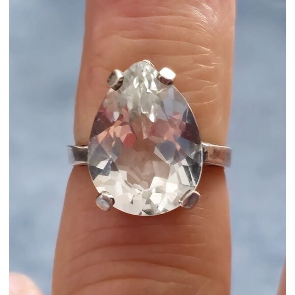 Sterling Silver 925 Lab Created Pear Cut White Sapphire Ring Size 6 Signed CA - Picture 13 of 14